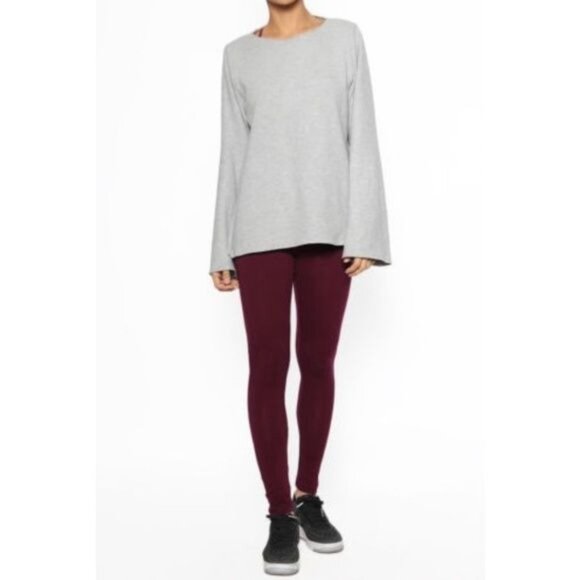 Bozzolo Wine Color Cotton Blend Stretch Leggings - Picture 1 of 5